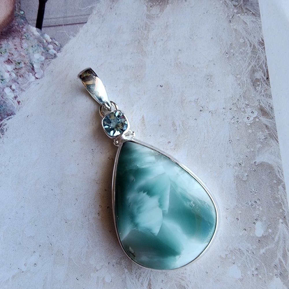 Striking Green Hemiorphite With Topaz Bold Pendant